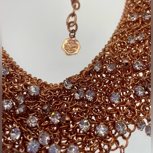 Outstanding Signed Graziano Gold Tone Cubic Zirconia Crystal Bib Necklace - Picture 5 of 12